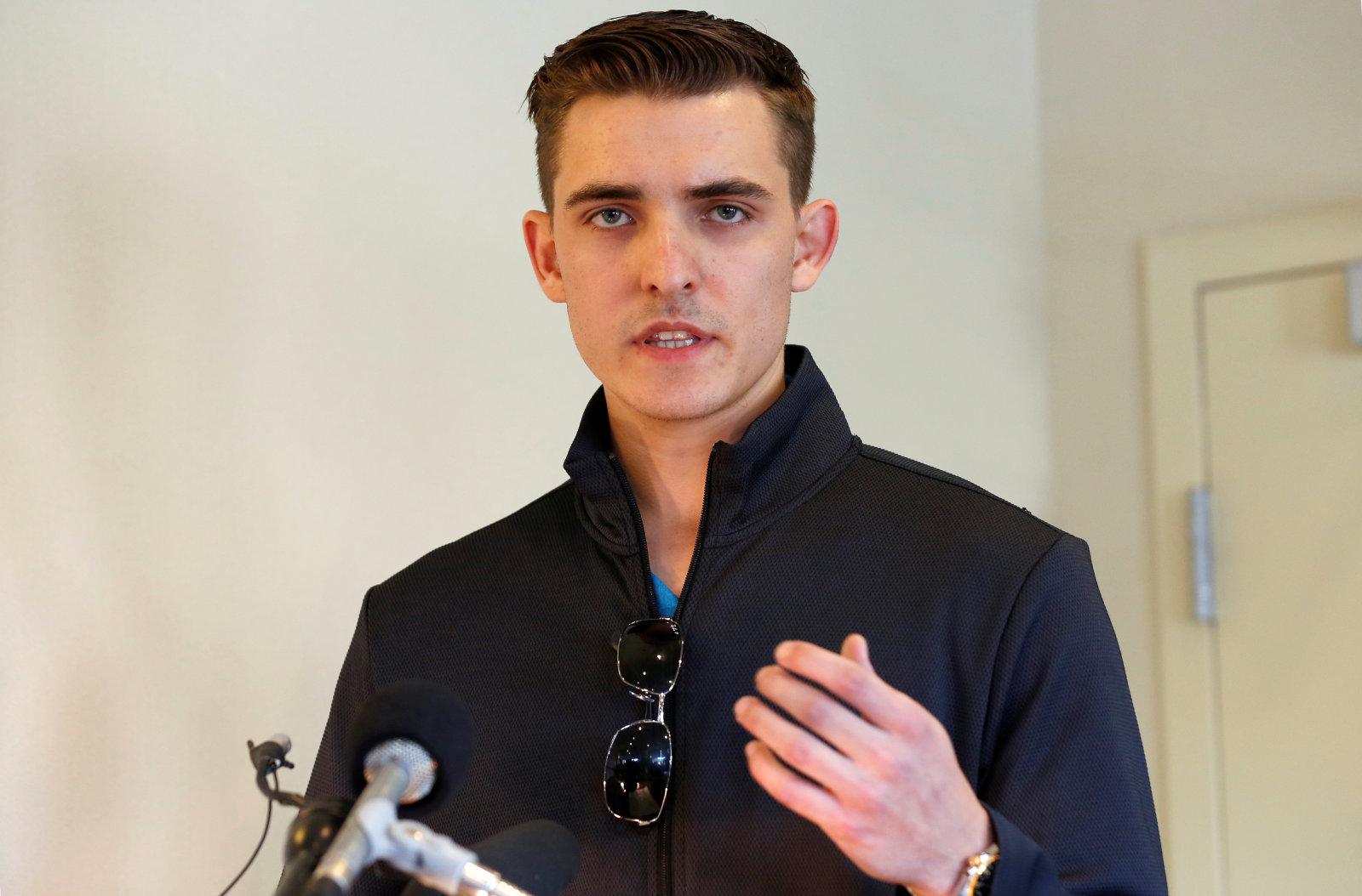 Internet activist Jacob Wohl speaks during a news conference to address his allegations against Special Counsel Robert Mueller in Arlington, Virginia